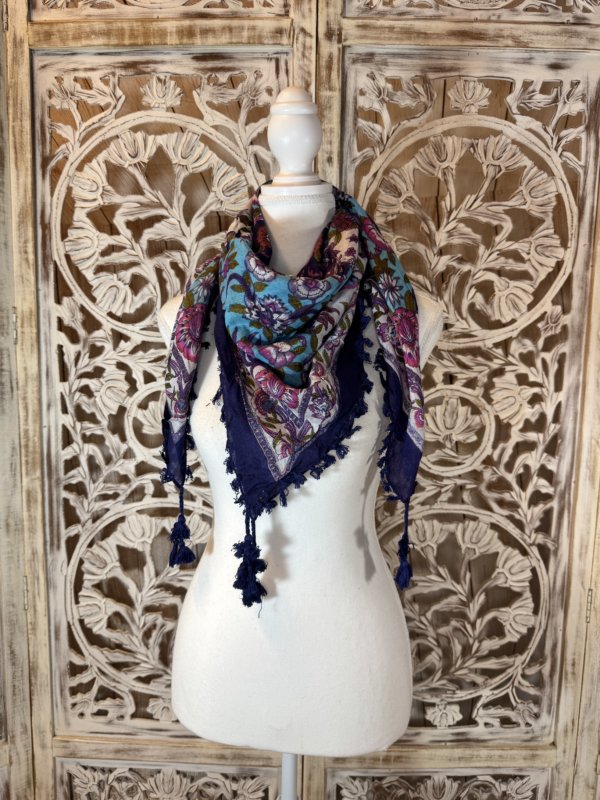foulard carré viscose mandala bleu