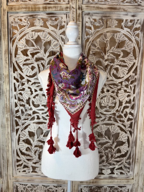 foulard carré viscose mandala rouge