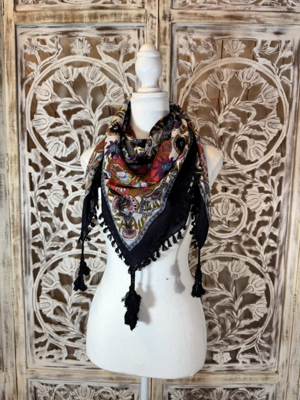 foulard carré viscose mandala noir