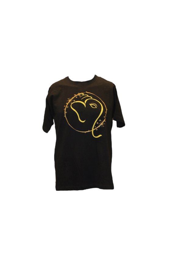 t-shirt coton noir avec Ganesh imprimé en jaune