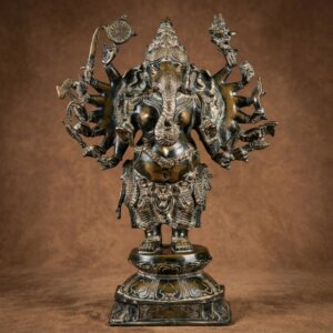 statue Ganesh debout noir en bronze