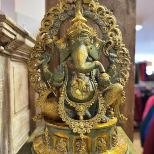 Grand Ganesh assi Vert et or en bronze