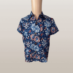 Chemise garçon bleu à fleurs