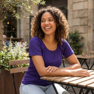 top avec manches en coton violet