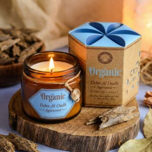 Bougie organique huile essentiel air de soja Oudh
