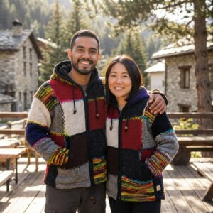 veste.laine de mouton doubler polaire patchwork multicolores