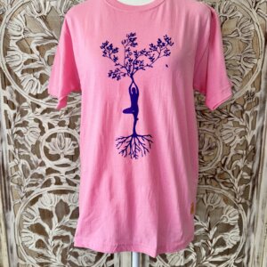 t shirt arbre yoga en coton rose
