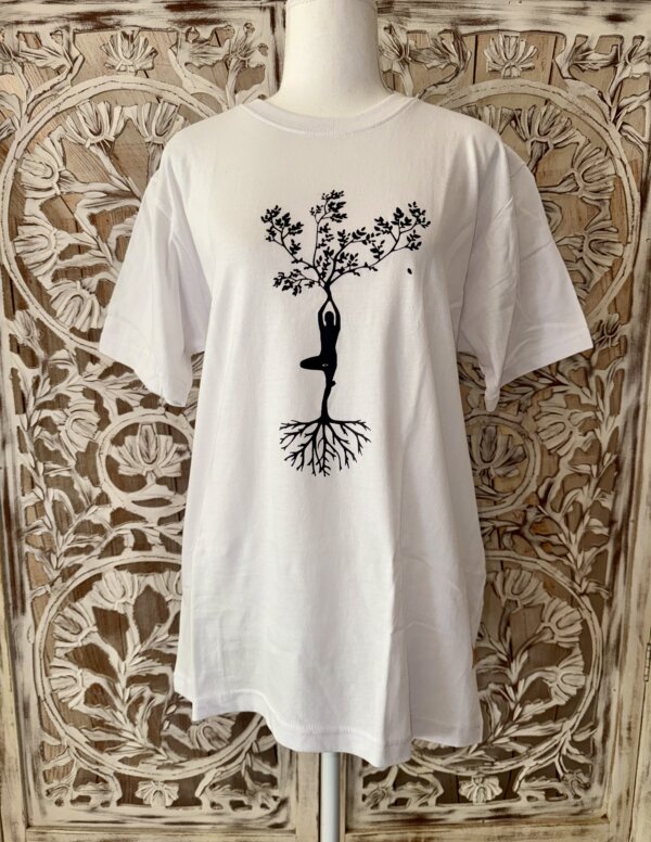 t shirt arbre yoga en coton blanc