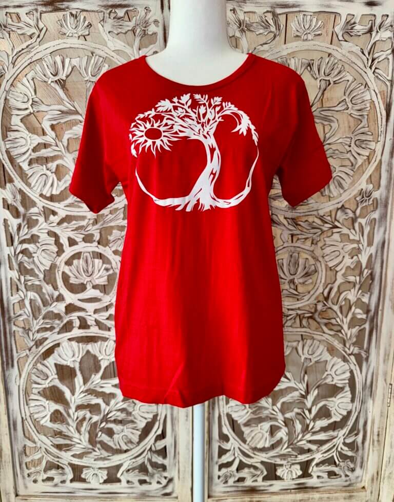 t-shirt arbre soleil femme rouge