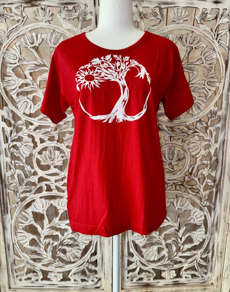 t-shirt arbre soleil femme rouge