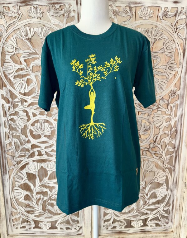 t shirt arbre yoga en coton vert
