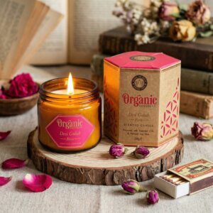 Bougie organique huile essentiel air de soja rose