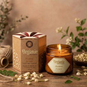 Bougie organique huile essentiel air de soja jasmin