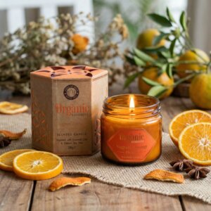 Bougie organique huile essentiel air de soja orange