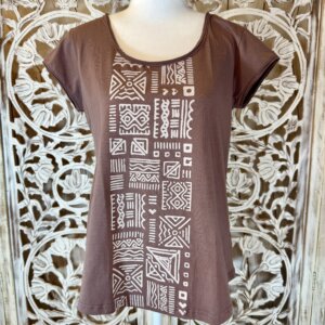 pull organique avec imprimé brun