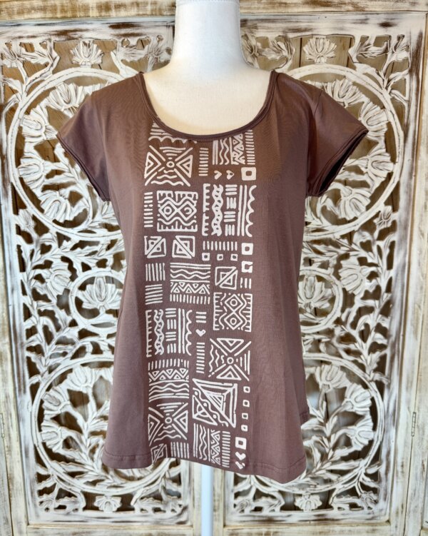 pull organique avec imprimé brun