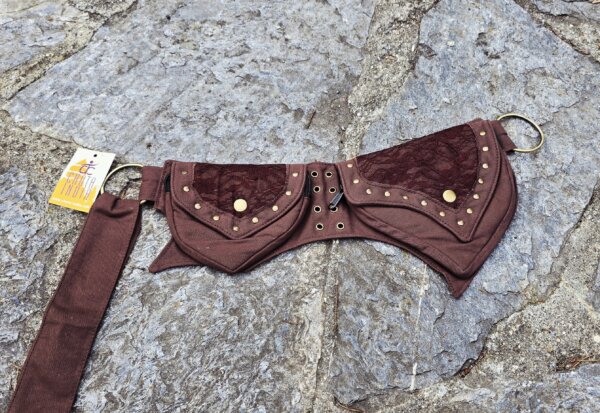 ceinture sacoche avec dentelle brun