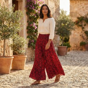 jupe pantalon fluide rouge