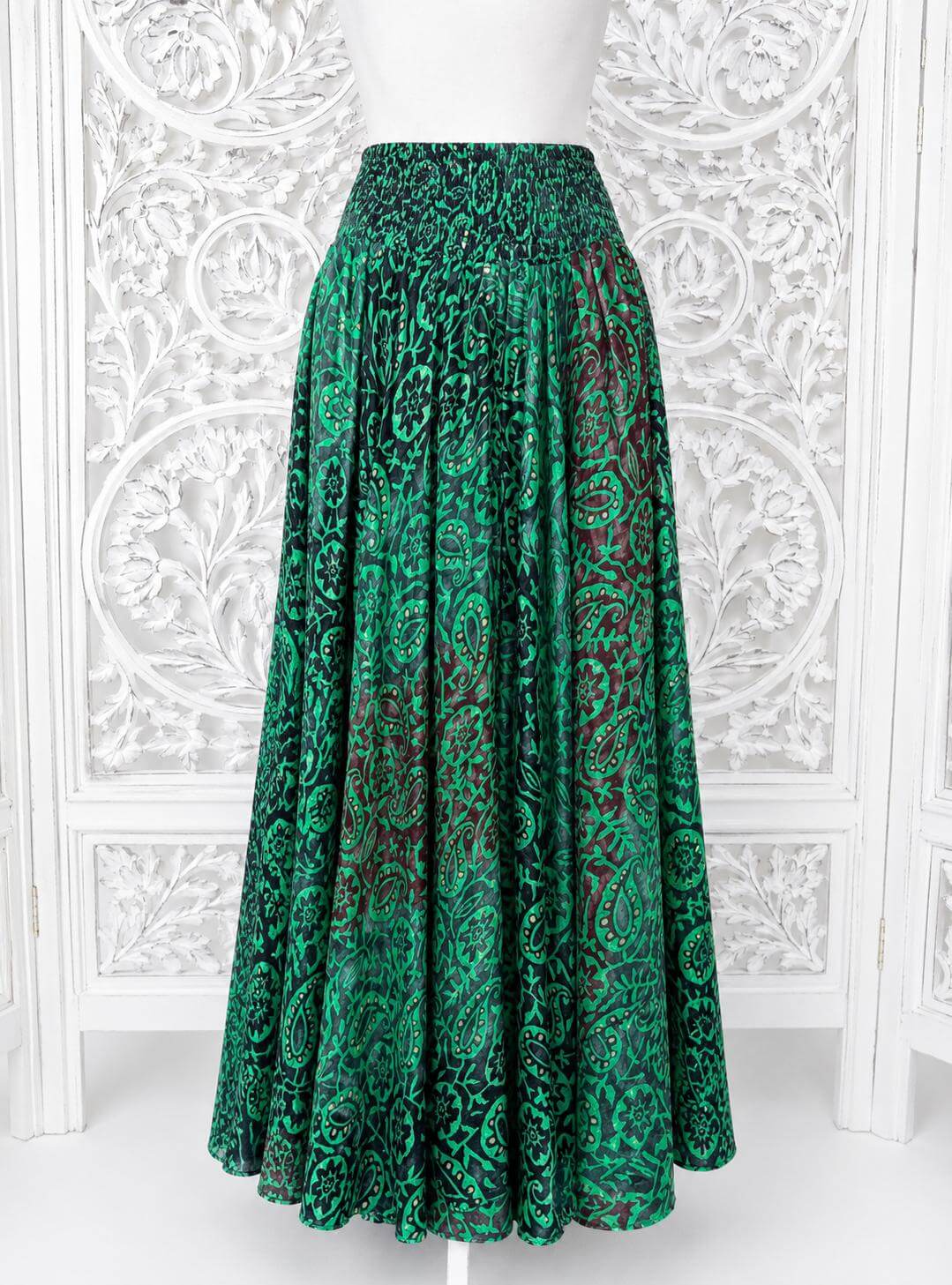 Pantalon jupe soie imprimé vert