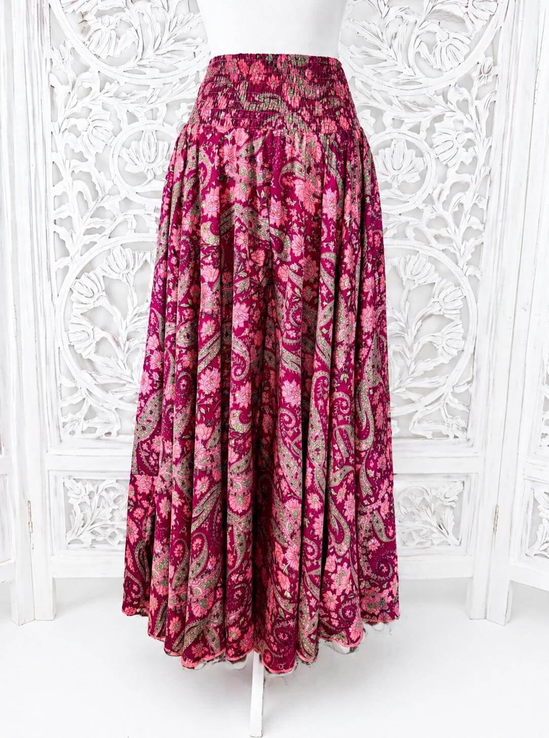 Pantalon jupe soie imprimé violet rose