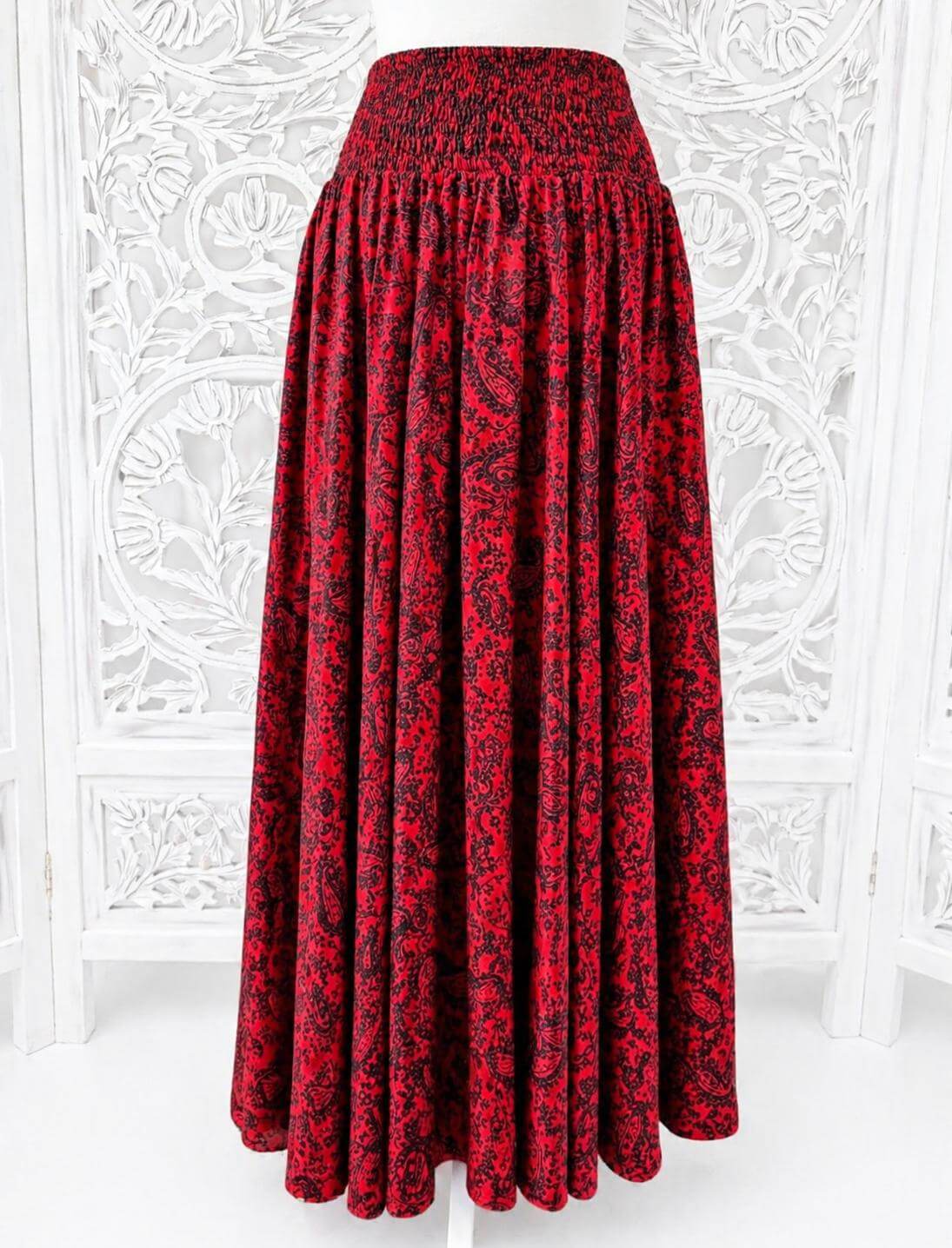 Pantalon jupe soie imprimé rouge et noir