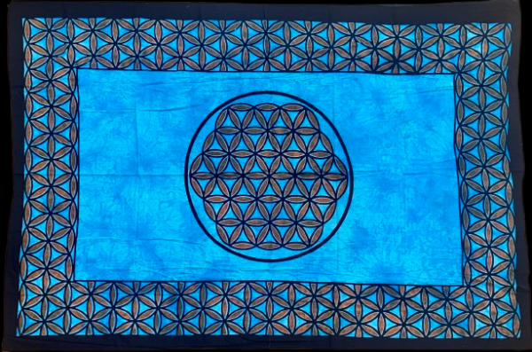 Tentures fleur de vie turquoise