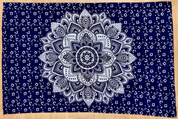 Tentures Mandala Lotus silver et bleu