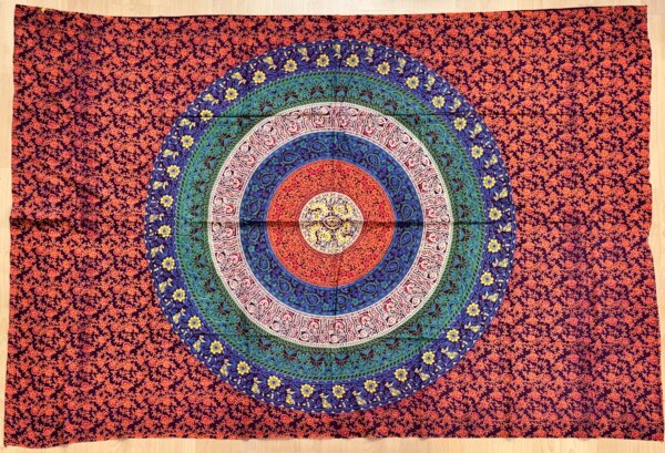 Tentures Mandala multi cercle orange bleu