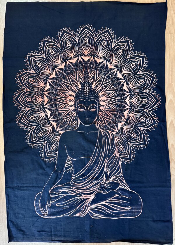 petite tenture Bouddha de l'eveil noir et or