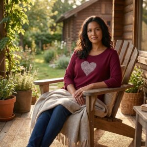 Pull en coton bio coeur Brodé couleurs bordeaux