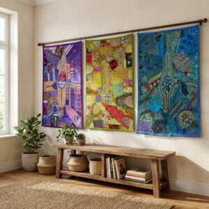 Couvre-lit Patchwork Indien Artistique – Collection Premium – 101 x 150 cm