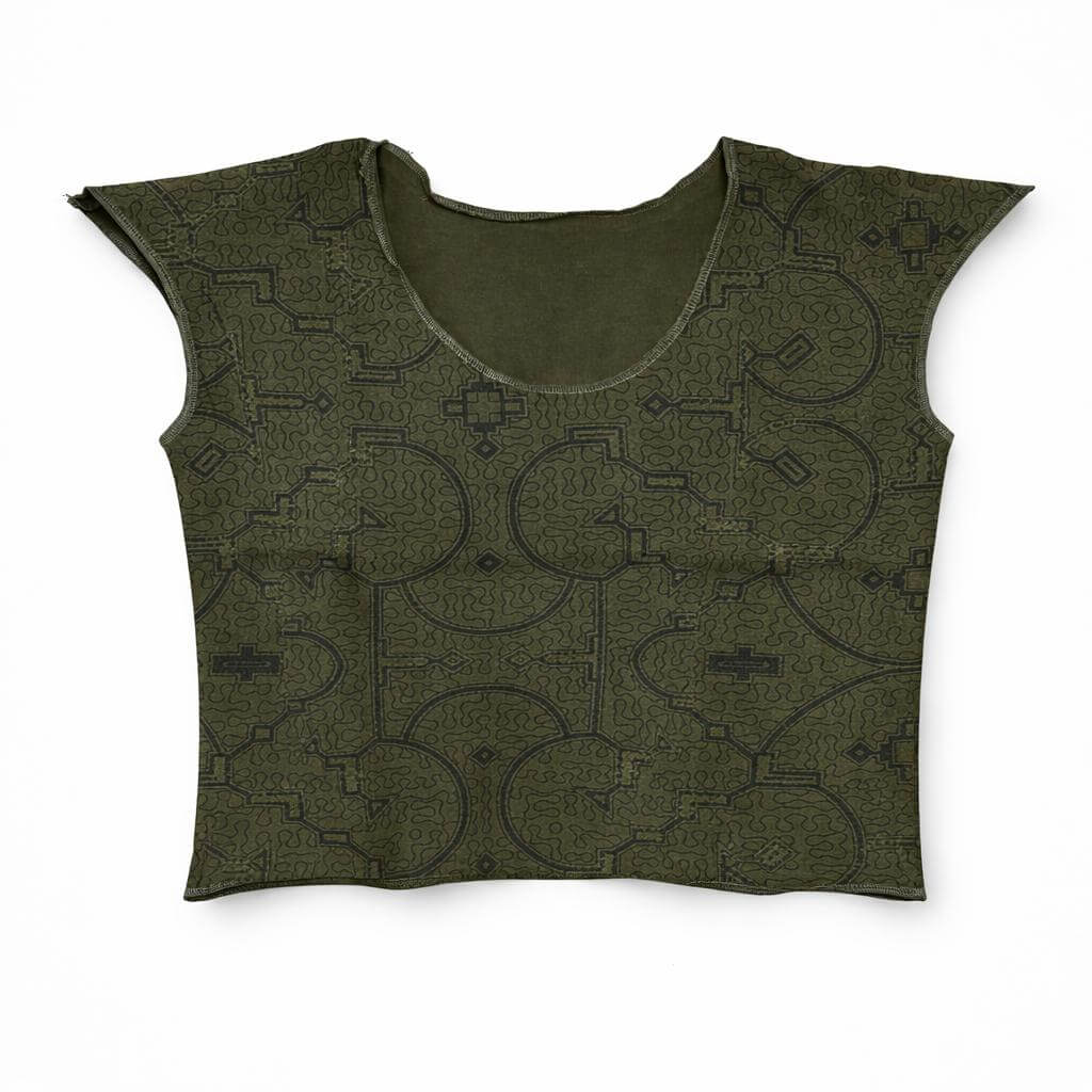 Top Imprimé Shipibo en coton vert et noir
