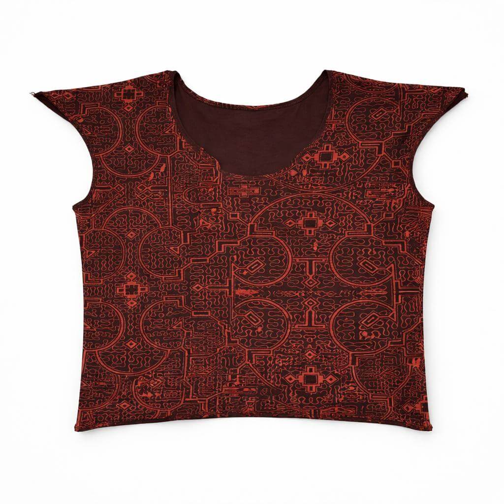 Top Imprimé Shipibo en coton brun et noir