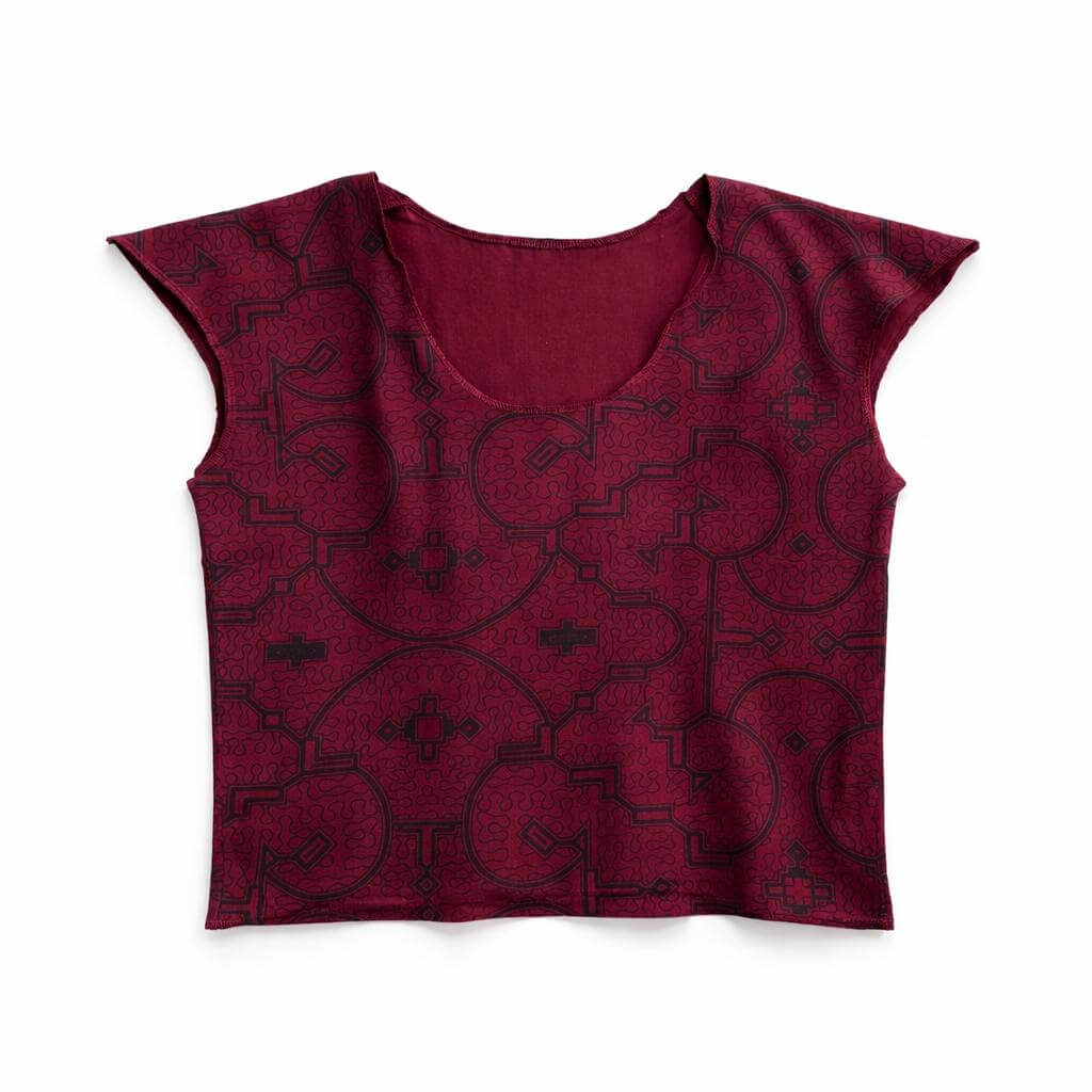 Top Imprimé Shipibo en coton rouge et noir