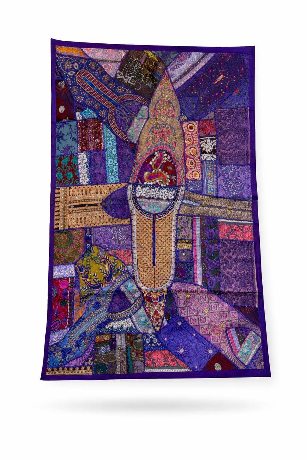 Couvre-lit Patchwork Indien Artistique – Collection Premium – 101 x 150 cm violet