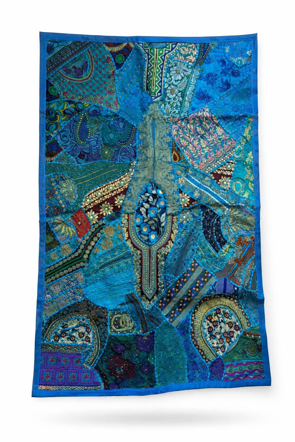 Couvre-lit Patchwork Indien Artistique – Collection Premium – 101 x 150 cm turquoise