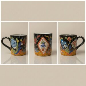 Mug Artistique «Nuit des Fleurs» -Céramique Peinte à la Main