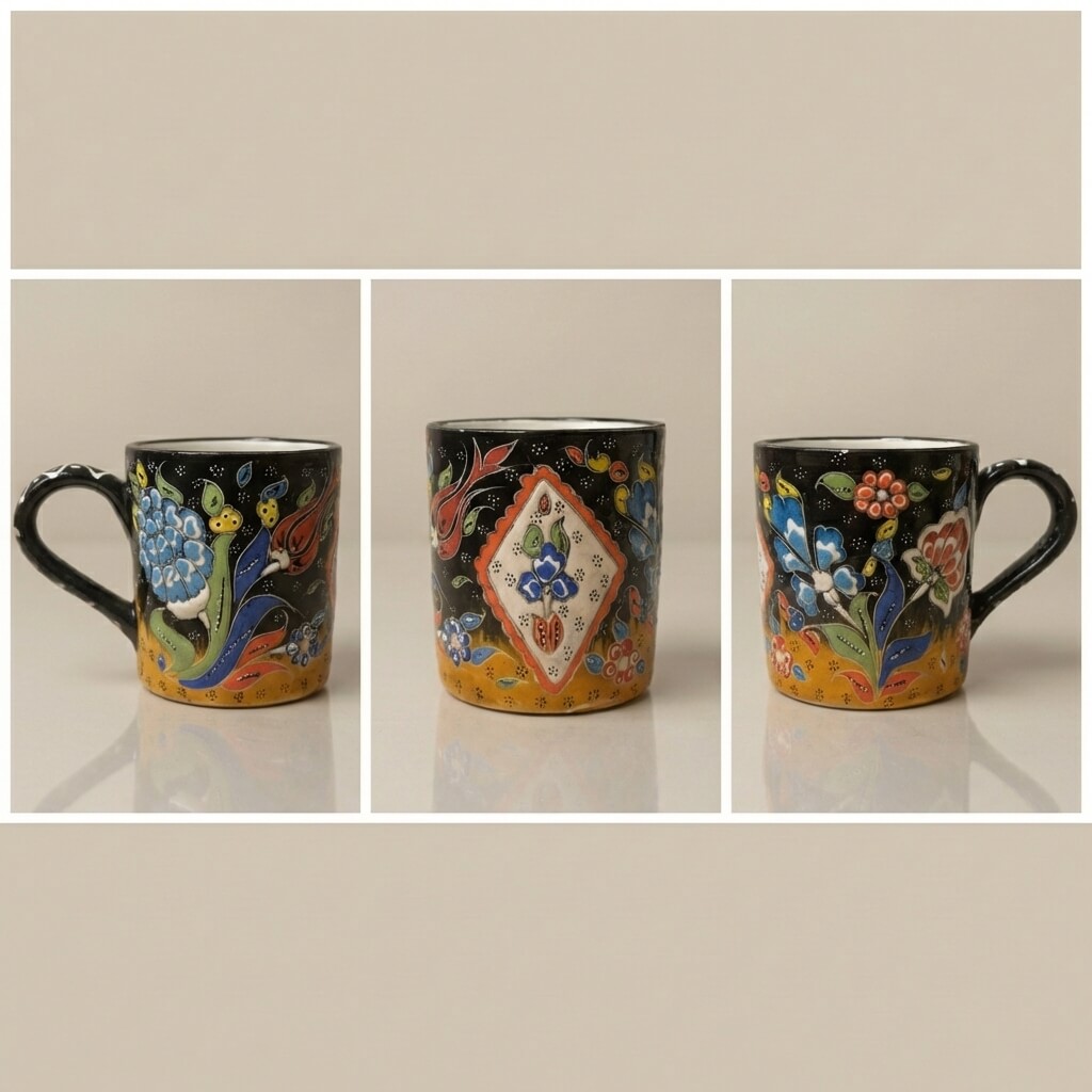 Mug Artistique «Nuit des Fleurs» -Céramique Peinte à la Main