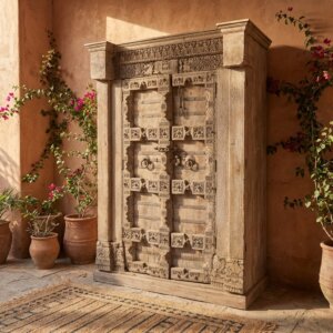 Grande Armoire Indienne Artisanale – Portes Anciennes Sculptées