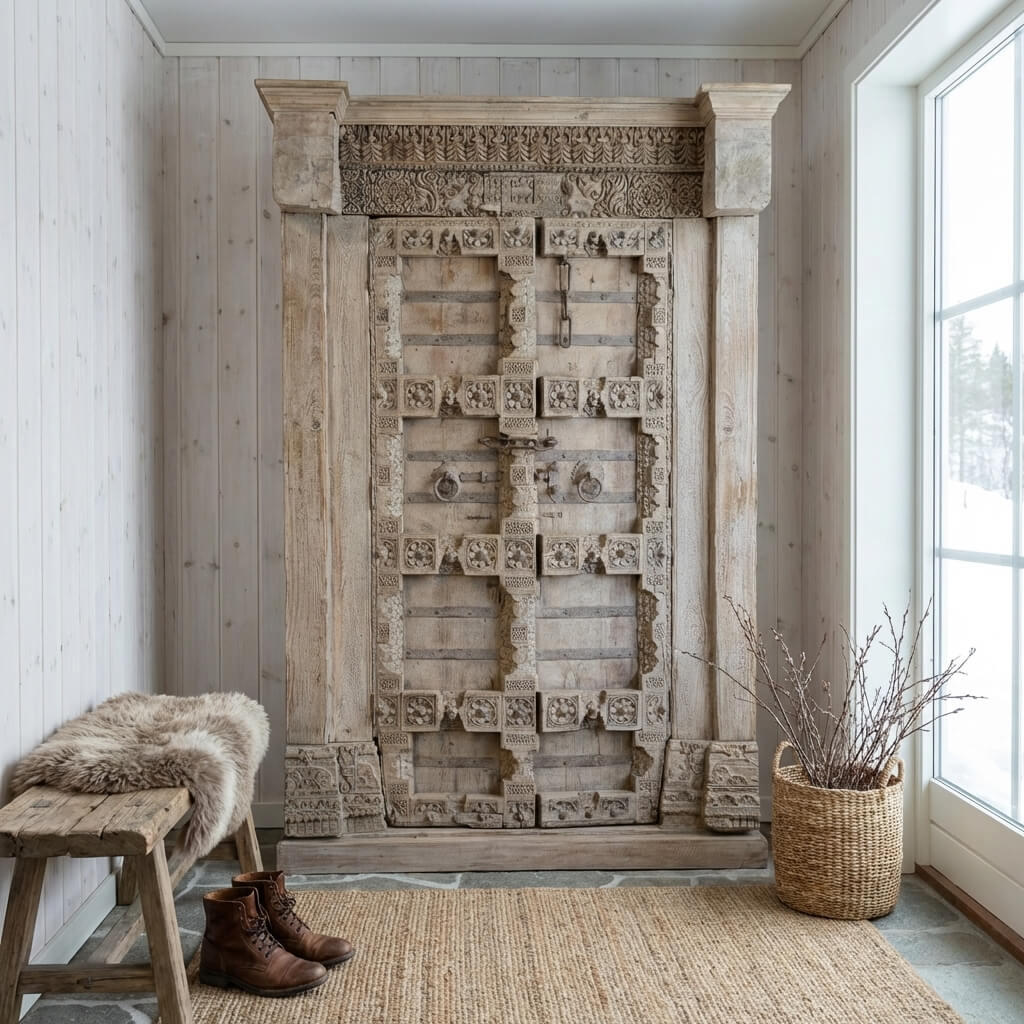 armoire avec porte ancienne en teck