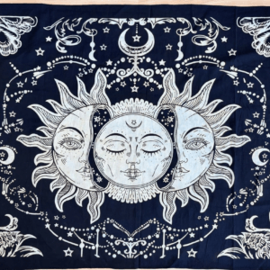 TENTURE MURALE SOLEIL ET LUNE PSYCHÉDÉLIQUE noir et blanc