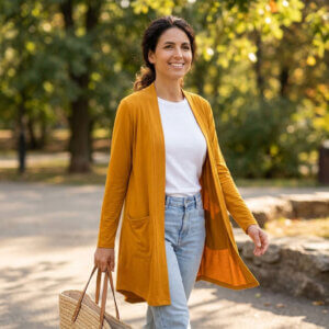 Gilet Long Femme jaquette viscose jaune