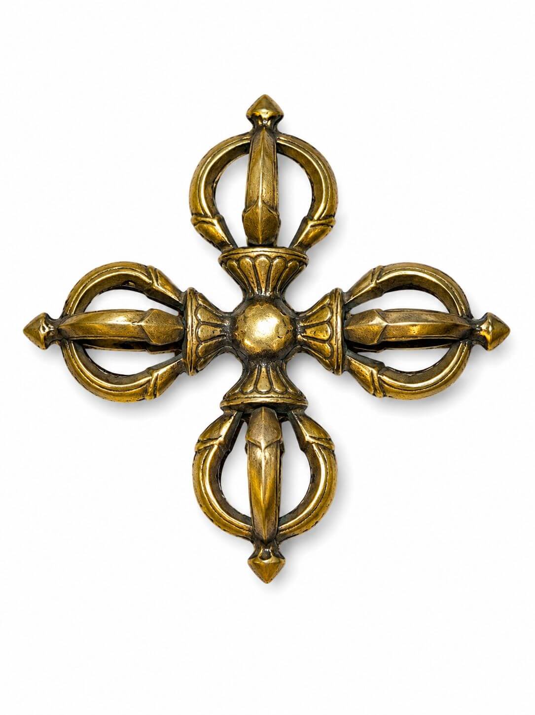 Double Dorje Tibétain (Visvavajra) en Laiton / Bronze – 10 x 10 cm