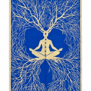 Tenture Murale Arbre de Vie & Méditation Yoga – Coton Artisanat d'Inde (100 x 75 cm)