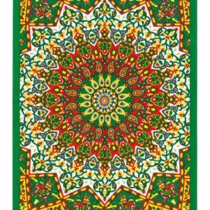 Tenture Murale Mandala Vert & Rouge Coton 110x75 cm | Déco Indienne & Bohème