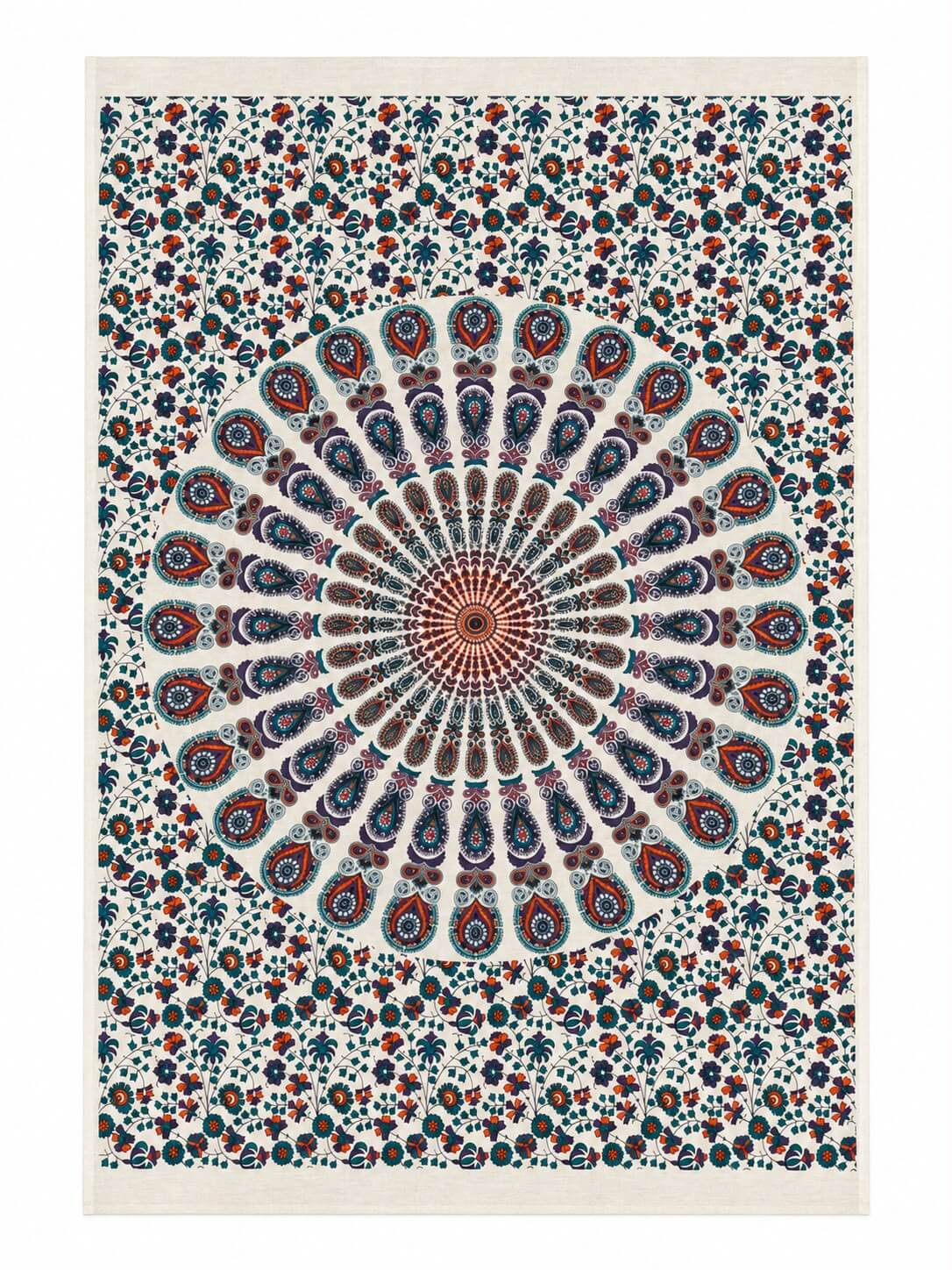 Tenture Murale Mandala Paon & Floral Coton 110x75 cm