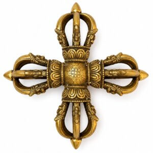 Double Dorje Tibétain en Laiton / Bronze Visvavajra Sacré Grand Format (23 x 23 cm)